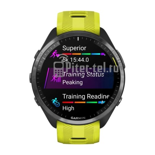 Умные часы Garmin Forerunner 965 черные, темно-серый DLC титановый безель, с желто-черным ремешком